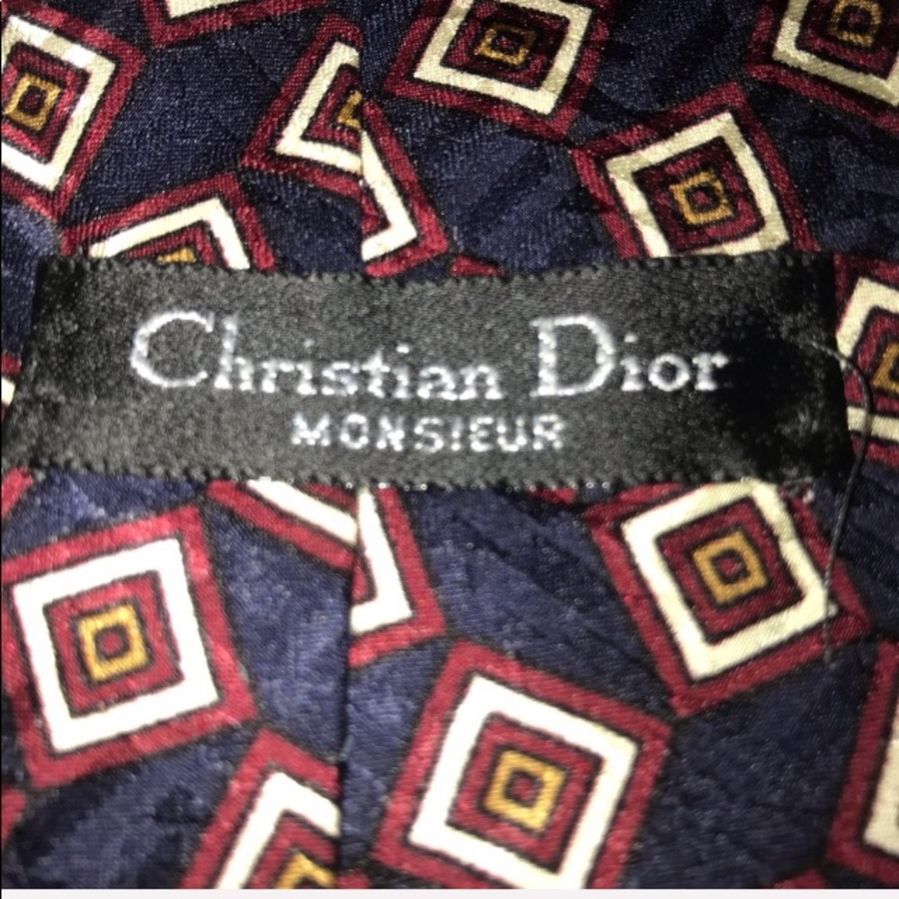 CHRISTIAN DIOR Tie Navy w/Burgundy & Cream…